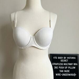 Vintage Body by Victoria 36C Bra Strapless Multiway Push Up Pillow Tan Nude